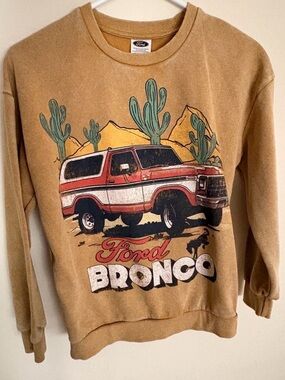 Ford Tan Crewneck with Red & White Bronco Graphic and Green Cactus